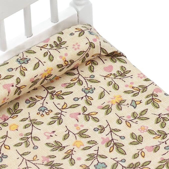 Wooden Doll House Bed 1: 12 Scale Miniature Bedroom Furniture Set with Mattress Pillows