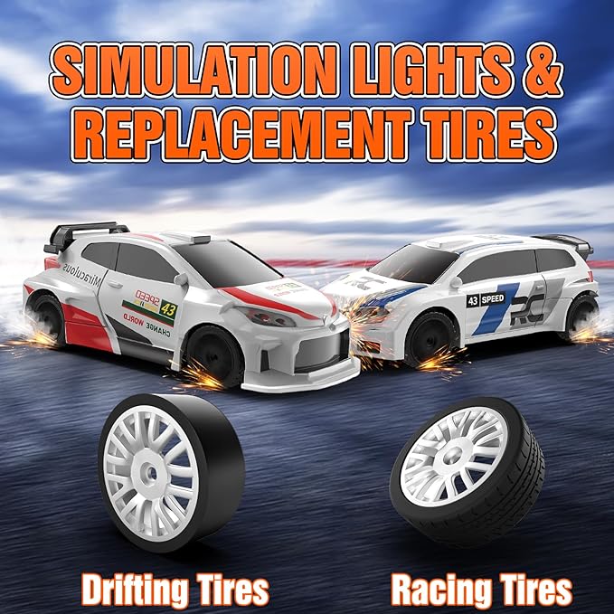 RC Drift car, 1/43 Mini Rc Drift car with Gyroscope, 2.4GHz Full Proportional Remote control Cars, 4WD High Speed Racing with Lights, Racing Tires, Model Cars Gift for Adults, Kids, Boys, Girls