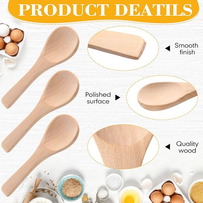 Boao 24 Pcs Small Wooden Spoons, 3.5'' L, Mini Wood Natural Tiny Spoons Wooden Little Teaspoons for Jars Sugar Creamer Honey Spices Salt Kitchen Supplies (Light Wood)