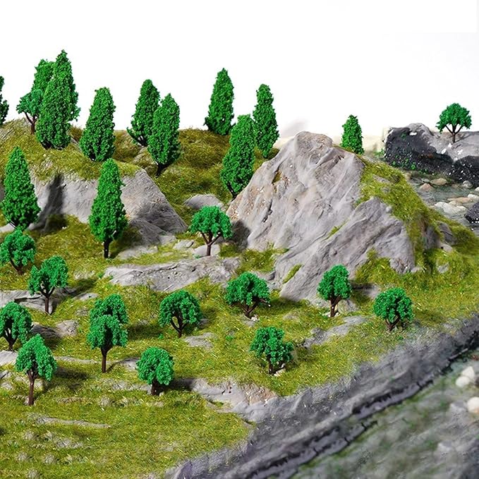Cayway 65 PCS Model Trees Mixed Model Tree, Diorama Tree Fake Miniature Trees Model Scenery Supplies for DIY Projects Landscape Fairy Garden