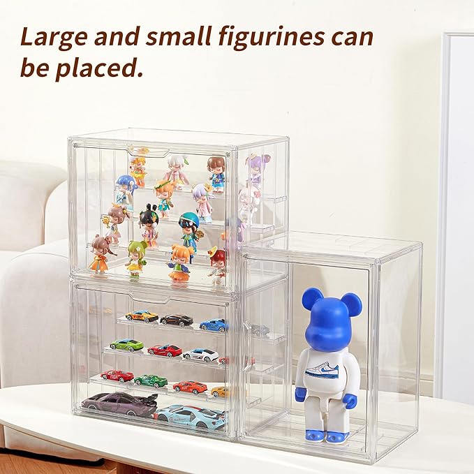 Display Case for Collectibles 4 Layer Updated Adjustable Acrylic Display Case with Magnetic Door Clear Stackable Display Box Hobby Display Cases for Figures, 1 Pack