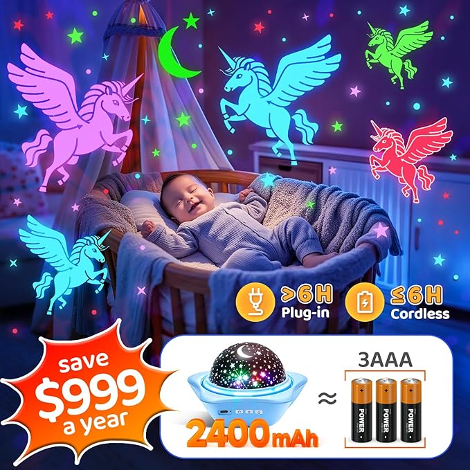 One Fire Night Light for Kids Gifts, 6 Films+78 Lighting Modes Ceiling Star Projector, Rechargeable Night Light Projector,360°Rotion Star Lights for Bedroom Decor,Sensory Toys for Baby Christmas Gifts