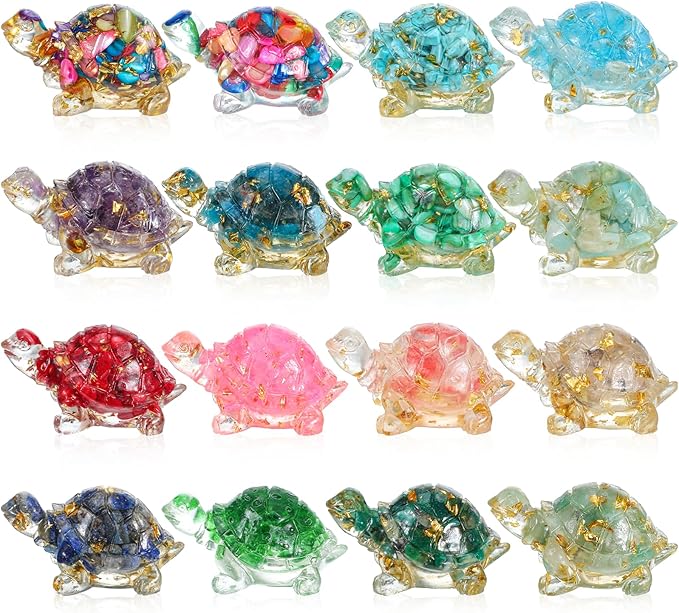 16 PCS Mini Crystal Turtle Figurine Handmade Sea Turtle Animal Figurine Healing Resin Decor Art Animal Statues for Home Office Birthday Party Gift Party Favors