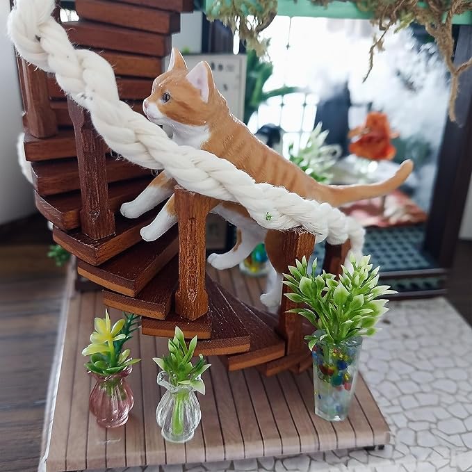 Miniature Dollhouse Plants 1/12 Scale – Miniature Potted Plants 4Pcs and Flower in Vase 10Pcs, Dollhouse Decoration Accessories, Mini Artificial Tiny Fake Greenery, Micro Landscape Furniture Decor