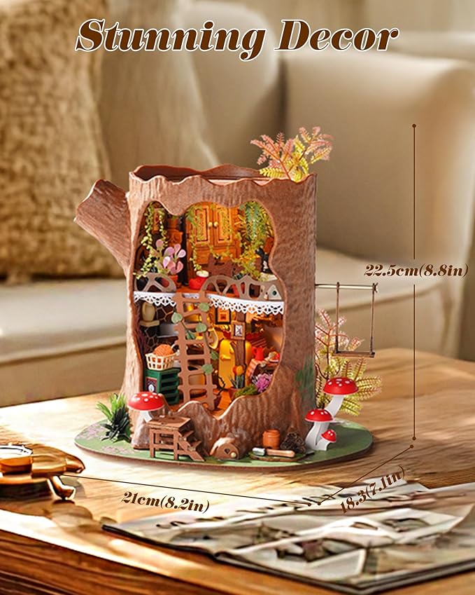 Rolife DIY Miniature House Kit Fairytale Tree House 1:18 Dollhouse Diorama Fantasy Forest Theme Tiny House Building Kit Home Decor Gift for Adults Craft Lovers