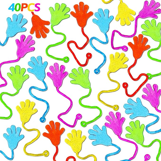 40PCS Glitter Sticky Hand Party Favors for Kids Birthday Supplies Valentine Goodie Bag Stuffers Classroom Treasure Box Carnival Prizes Bulk Treat Trinkets Pinata Fillers Mini Stuff Stretchy Toys