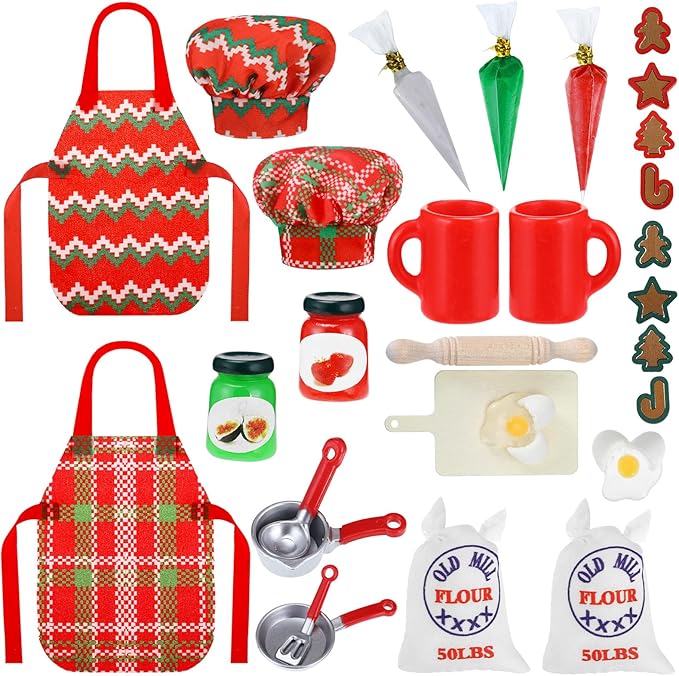 36 Pcs Christmas Doll Accessories Dolls Baker Outfit Set Christmas Mini Doll Cooking Accessories Include Baker Outfit Mini Baking Props for Dollhouse Decorations Girls and Boys Xmas Gift