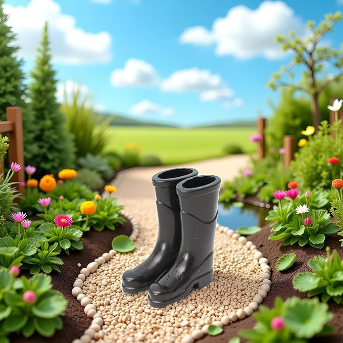 1Pair Black 1/12 Miniature Rubber Boots Dollhouse Garden Accessories, DIY Micro Scene Decor