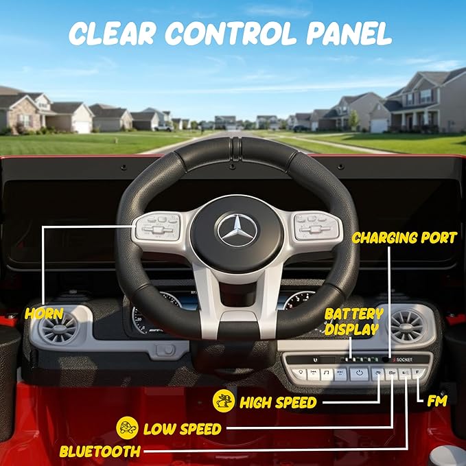 Licensed Mercedes Benz G63 Kids Electric Car, 12V 7Ah G wagon Ride on Car w/Safety High Window, Remote Control, 3 Speeds, Music Player, Horn & LED Lights for Toddlers (Red)