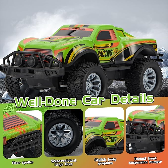 Remote Control Cool Off-Road Vehicle Truck, 2.4GHz RC Car with LED Lights, 1:20 Scale Off-Road Vehicle, Red RC Truck,Remote Control car from a Long Distance,Gifts for Children (Green)