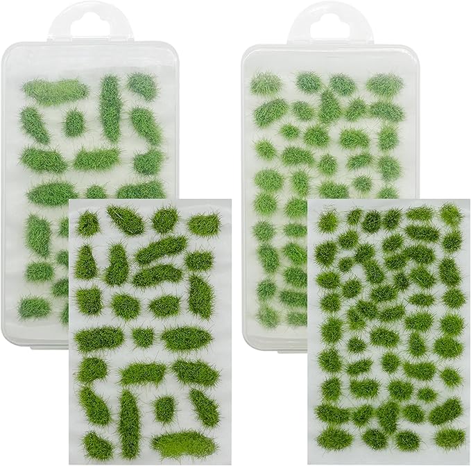 Woohome 78 PCS Static Grass Tuft 2 Size Model Grass Tufts Green Miniature Grass Tuft Railway Artificial Grass Terrain Kit for DIY Model Railway Fairy Garden Diorama Scenery