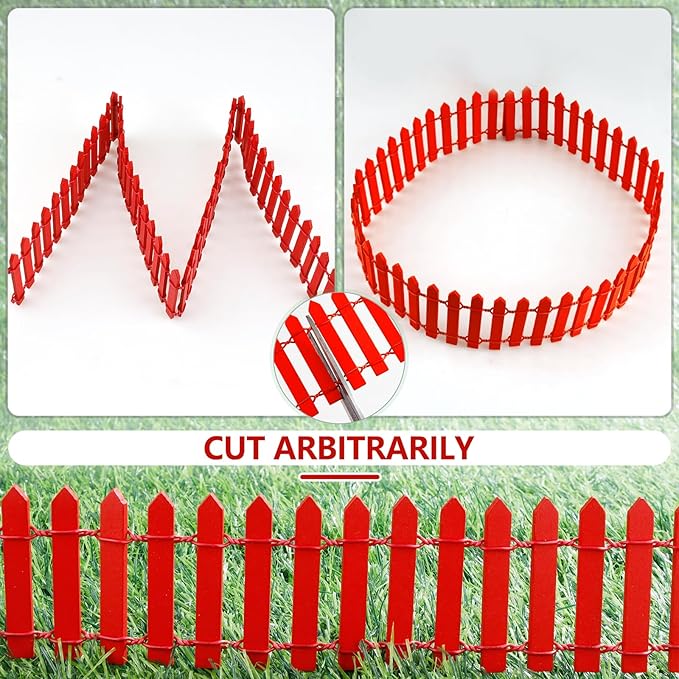 Mini Fairy Garden Fence, 35.5x2 Inch Cuttable Small Wood Picket Fence, DIY Miniature Accessories Decoration for Dollhouse, Crafts, Vegetable Platter, Cake(Red)