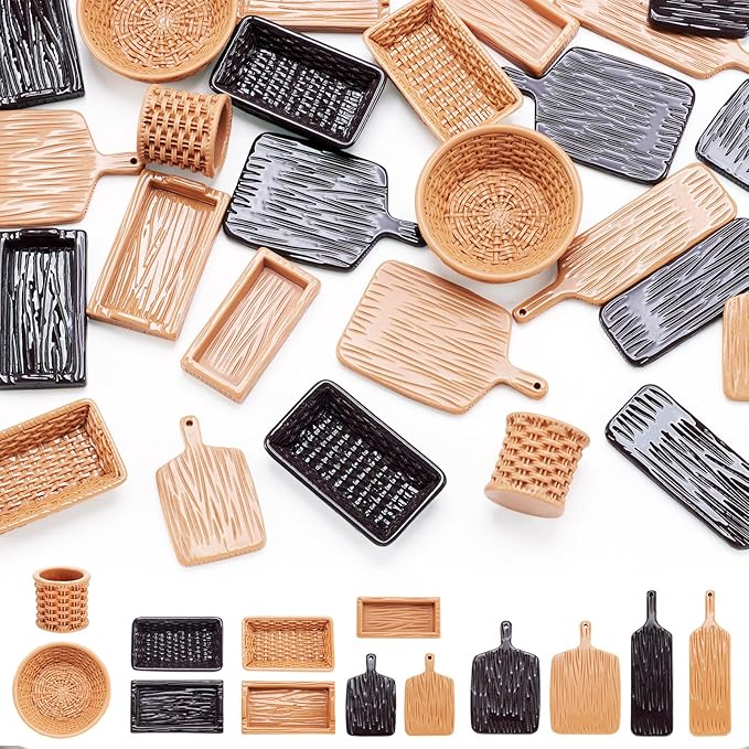 26 Pcs Plastic Miniature Trays Miniature Kitchen Basket Food Trays Cute Tableware Dishes Dollhouse Ornaments for Landscape Dollhouse Garden Tea Party Decor