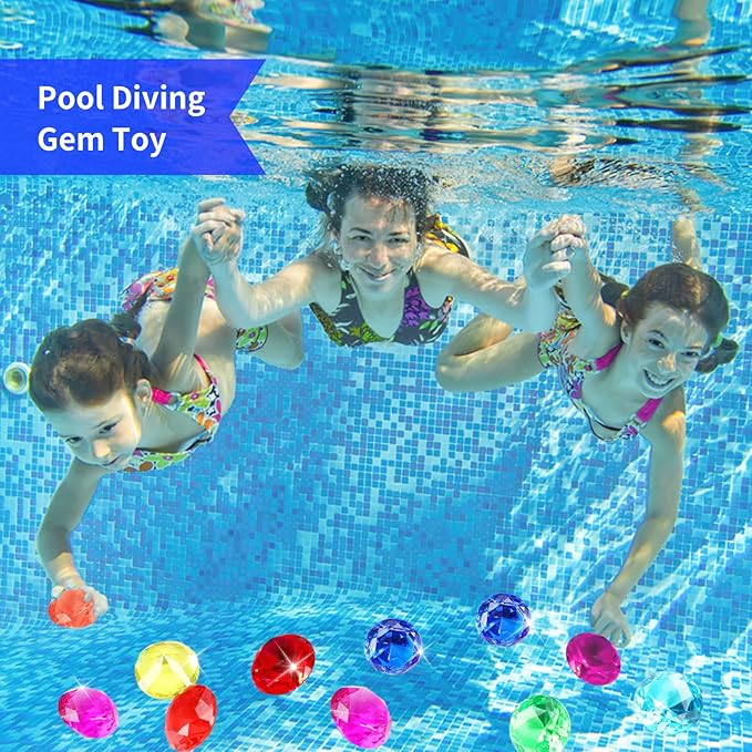 cntjv 28 Pcs Diving Gems Pool Toys 1.57in Large Colorful Diamond for Kids Acrylic Pirate Treasure Big Plastic Gems Underwater Mermaid Hunt Games Swimming Party Favors