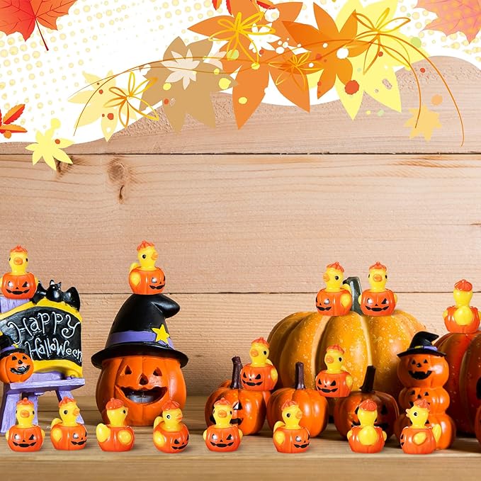 50 Pcs Themed Ducks Resin Ducks Resin Party Decorations for Crafts Making DIY Miniature Landscape Micro Decor Gifts (Pumpkin)