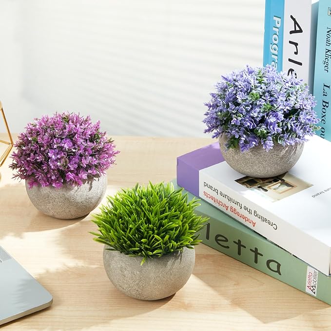 Dominow Mini Artificial Plants in Pots, Set of 4 Small Fake Plants for Home Decor Indoor, Realistic Greenery Faux Potted Plant for Office Desk, Bathroom, Shelf, or Table Decoration