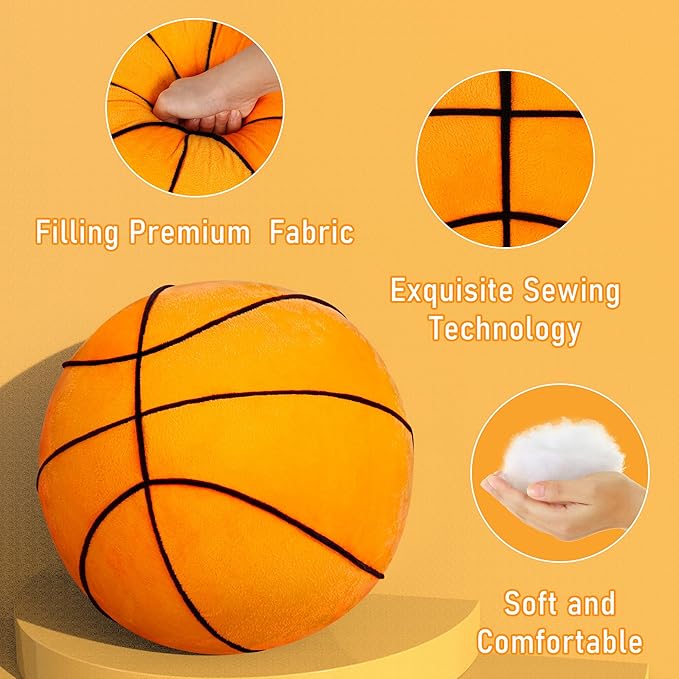 OurHonor Basketball Pillow, Basketball Plush 11.8", Basketball Stuffed Animal, Fluffy Cute 3D Stuffed Sports Ball Plushies Room Decor Games Gift for Kids and Adults