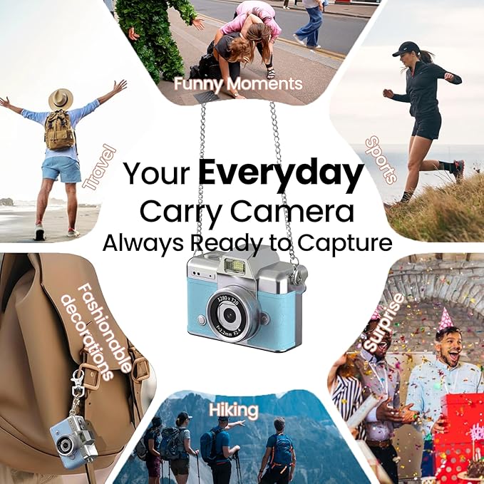 Mini Keychain Camera,2K Retro Digital Camera with 1.47‘’ Flip Screen & Built-in Flash for Selfies - Includes 32GB SD Card, Strap - Perfect for Travel, Concert, Vlogging