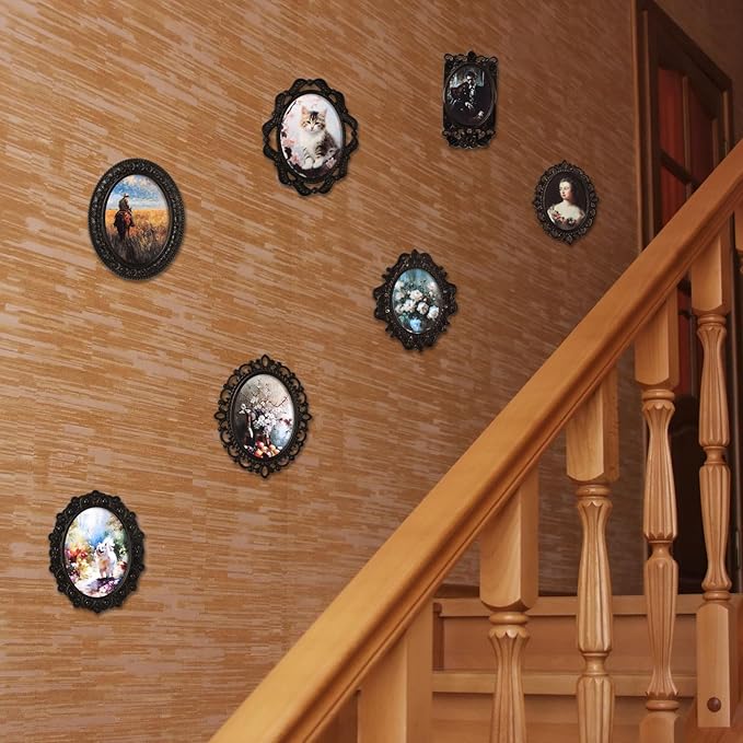 Halloscume 7 Pcs Miniature Dollhouse Accessories Picture Frames 1: 12 Scale Dollhouse Furniture Small Wood Photo Frames Mini House Decoration for Printed Paintings House DIY Art Craft(Black)