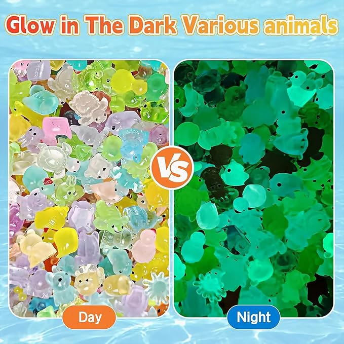 Mini Glow in The Dark Animal Resin Models Mystery Resin Animals Individually Wrapped Blind Bag Hide Small Luminous Figures DIY Fairy Garden House Micro Landscape Aquarium Decor Random Design (50)