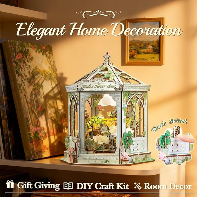 CUTEBEE Book Nook Kit - Flower House Florist DIY Dollhouse Miniature House Kit 3D Wooden Puzzle Model Building Set, Bookshelf Room Decor, DIY Craft Gifts for Adults Teens 14+ (Windsor Flower House)