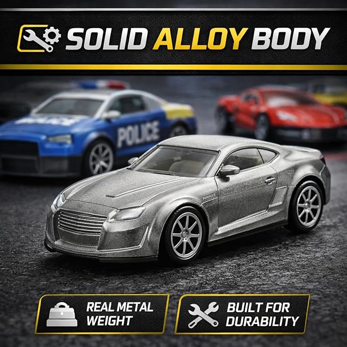 25 Piece Diecast Cars Pack Toy Playset in Storage Carrying Tub - 1:64 Scale Metal Alloy Die-cast Vehicles Collection for Kids