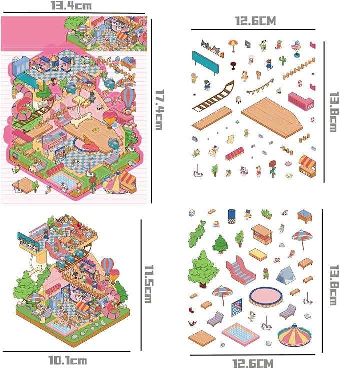DIY 3D Sticker Scene,6 Sets of Kawaii Miniature Scenic House Stickers,Cozy Room Stickers Therapy Scenes for Adults and Kids Stress Relief Pass The Time and Gifts (Z-1)