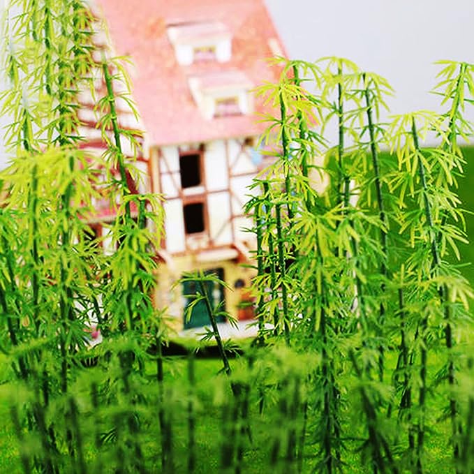 Woohome Miniature Bamboo Trees, 60 PCS Model Bamboo Trees Landscape Bamboo Tree and 2 PCS Fake Moss Rocks Decorative Moss Balls Model Artificial Plants for Home Decoration, Fairy Gardens