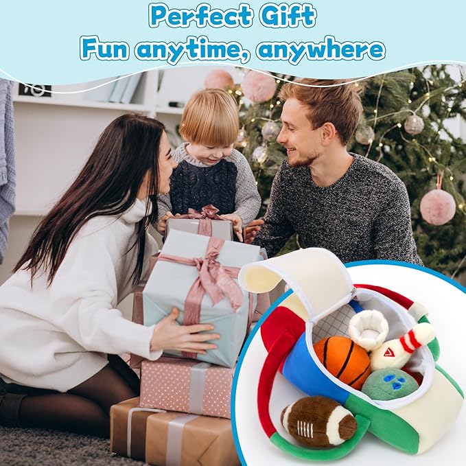 Muiteiur Sports Bag Stuffed Plush Playset, 7 in 1 Stuffed Bag with Zipper, Baby Gift Toys for Kids Girls Boys Fans