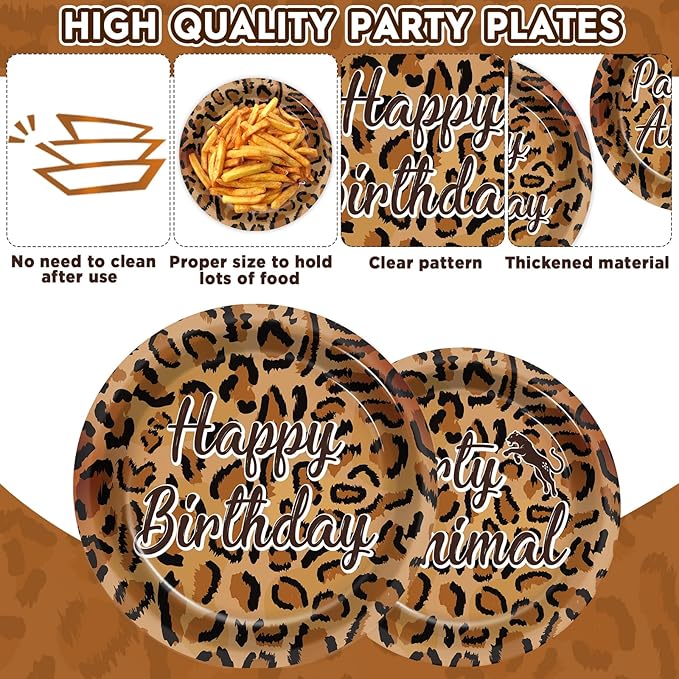 96Pcs Cheetah Print Party Decorations Brown Leopard Print Birthday Themed Tableware Safari Animal Plates Napkins Forks Jungle Leopard Dinnerware Supplies for Baby Shower Birthday Serves 24 Guests