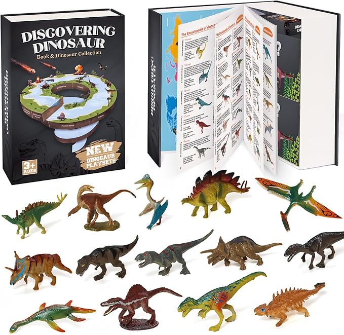 Dinosaur Toys for Kids 3-5 5-7, 50 pcs Realistic Dinosaurs with Book & Dinosaurs Learning Cards - Educational Small Dinosaur Figures for Party Favors Gifts, Boys and Girl 8-12 Year Old