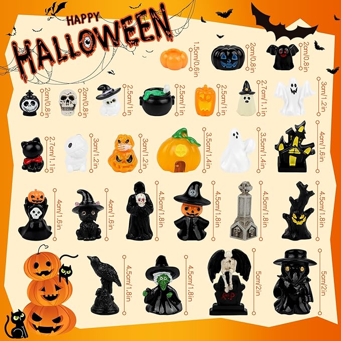 26 PCS Halloween Miniatures Figurines Resin Tombstones Figures Miniature Tombstones Miniatures Skeleton Pumpkin Ghost Ornaments for Halloween Party Favors Fillers Home Tabletop Decor