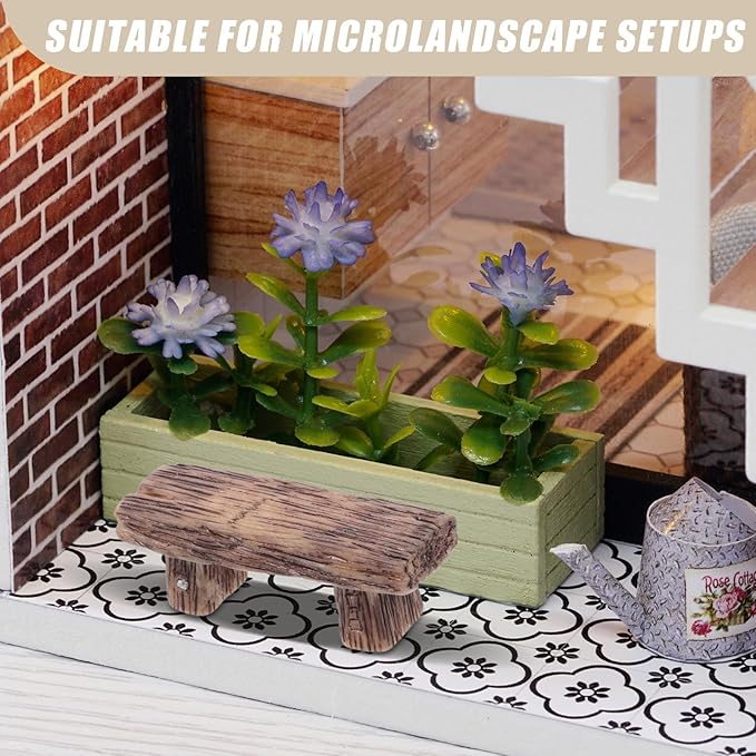Veemoon Mini Resin Bench, 4pcs Miniature Park Bench Miniature Garden Resin Stools Craft Mini Chairs Garden Bonsai Ornaments Park Street Seat Dollhouse Decoration Accessory 2. 12x0. 71x0. 63in