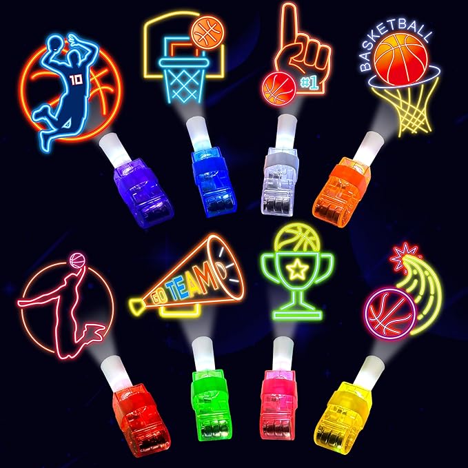24PCS Video Game Party Favors LED Finger Lights, Glow in the Dark Light Up Toys Gifts Bulk for Kids Boys Girls Birthday Goodie Bags Stuffers Party Decorations (Game) (Basketball)