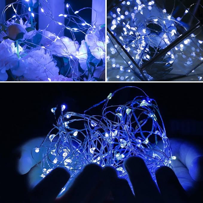 Brightown 12 Pack Led Fairy Lights Battery Operated String Lights Waterproof Silver Wire 7 Feet 20 Led Firefly Starry Moon Lights for DIY Wedding Party Bedroom Patio Christmas (12 Pack, Blue)