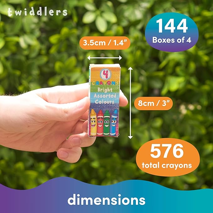 THE TWIDDLERS 144 Boxes of 4 Packs Mini Crayons in Bulk (Total 576) - School & Classroom Kids Coloring Activity, Crayon Party Favors for Kids & Toddlers, Goodie Party Bag Fillers, Restaurants