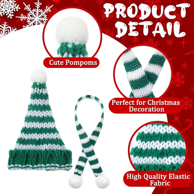 Geyoga 16 Pcs Mini Knit Doll Hat Valentines Day Small Santa Hat for Craft Winter Mini Snowman Hats and Scarf Tree Ornaments Snow Stripe Heart Wine Bottle DIY Decor Gifts