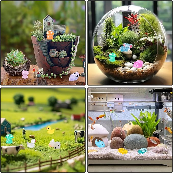245 Pcs Resin Mini Animals Luminous Miniature Figures Ornament Glow in The Dark Tiny Sea Animals Fairy Garden Accessories for Micro Dollhouse Landscape Aquarium Decorations DIY Hide Seek