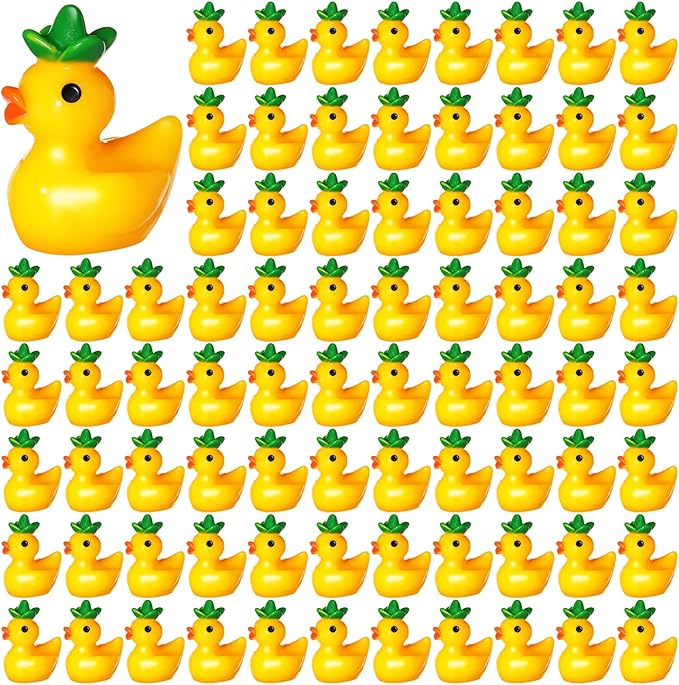 Seenelling 100 Pcs Summer Mini Resin Pineapple Ducks Tiny Pineapple Duck Figurines for Miniature Landscape Garden Accessories Dollhouse Summer Holiday Decoration