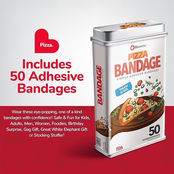 BioSwiss Bandages, Pizza Shaped Self Adhesive Bandage Set, Latex Free, Sterile Wound Care, 50 Count