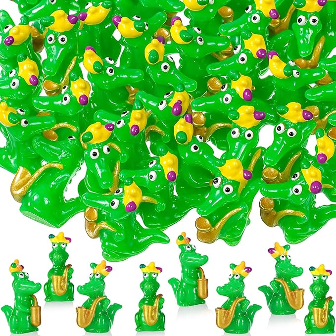 50 Packs Small Mardi Gras Alligators for Parade Mardi Gras Themed Figurines -Resin Tiny Alligators with Clown Crown Carnival Parade Supplies for Novelty Gifts Party Favor Handout Toys