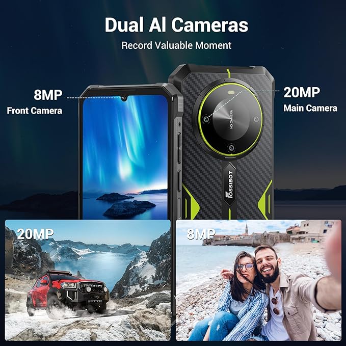 FOSSIBOT F105 Rugged Smartphone Unlocked,10300mAh Battery,20MP+8MP Waterproof Phones,12+64GB/128GB Storage 6.745” HD Display Display,IP68/IP69K/Dual Sim/2026 Green