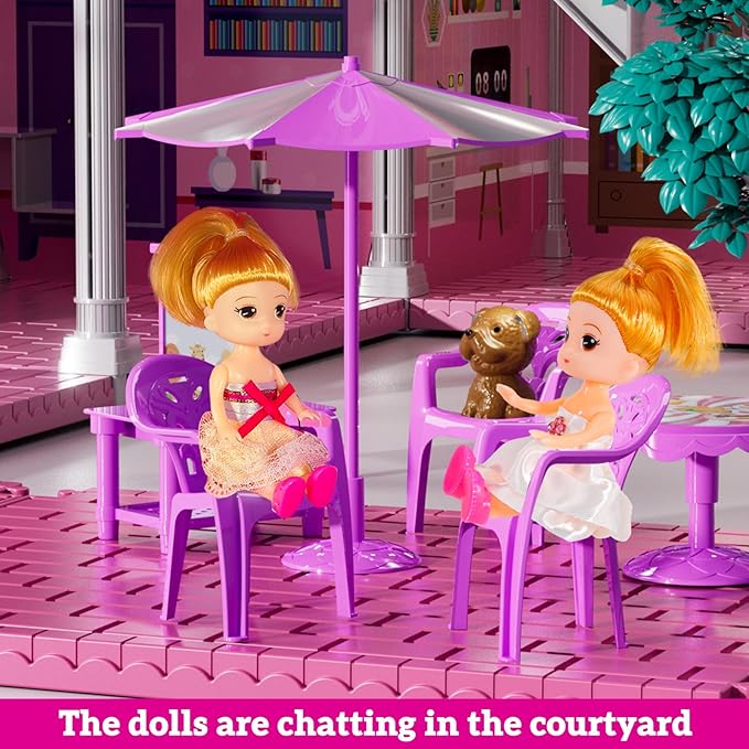 Girl House Toys for Girls 4-8, 3 Storey 6 Rooms Indoor Playset with Doll, Furniture and Accessories, Pretend Toddler Toy, Birthday Gifts for Girl Age 3-5 4-6 6-12