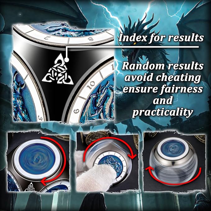 7 in 1 Unique Spinner DND Dice Set D&D, Metal Cube D and D Dice with Gift Box, Dungeons Dragons Role Playing Dice, Black Blue