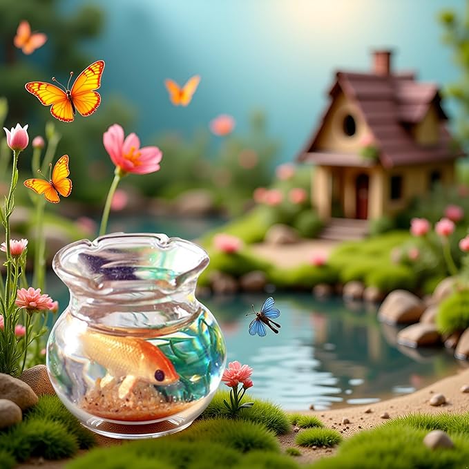 Dollhouse Miniature Goldfish Bowls, Chic Miniature Fish Tank with Smooth Surface, Realistic Resin Dollhouse Fish Tank Accessories for Garden Scene Decor, Dollhouse Accessories (1.06"x0.51"x1.02")