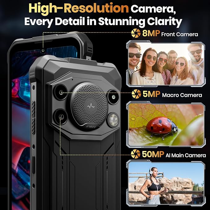 FOSSIBOT F110 Pro Rugged Smartphone Unlocked 5G Android 15, 128dB Loudest Speaker 20GB+128GB /2TB 10000mAH, 6.7'' HD Display 50MP Rear Camera, IP68/69K Waterproof, NFC/Dual SIM/Widevine L1