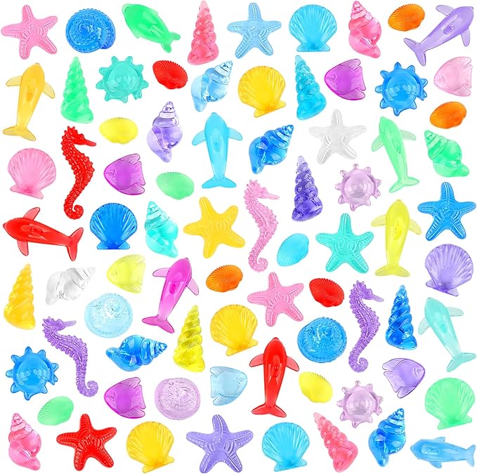 90 PCS to110 PCS Mini Seashells Figures Tiny Resin Marine Animals Mini Plastic Seashells Figures for Vase Filler Home DIY Crafts Party Gifts Decoration, 14.82 oz