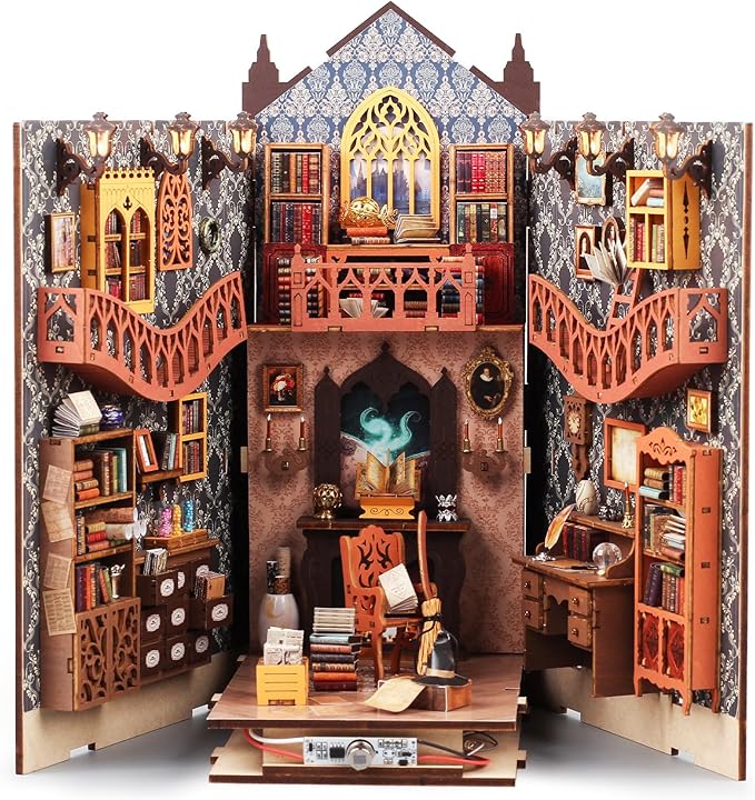 Book Nook Kit – Library Theme DIY Booknook with LED Lights | Book Nook Kits for Adults, Teens | Beginner-Friendly Nook Book for Home Décor | Perfect Booknook DIY Kit Gift