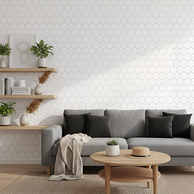 Flutesan 3 Pcs Miniature Dollhouse Wallpaper and Flooring Peel and Stick 1:12 Scale Self Adhesive Doll House Wallpaper DIY Mini Dollhouse Accessories 8.27 x 11.69 Inch(Hexagon)
