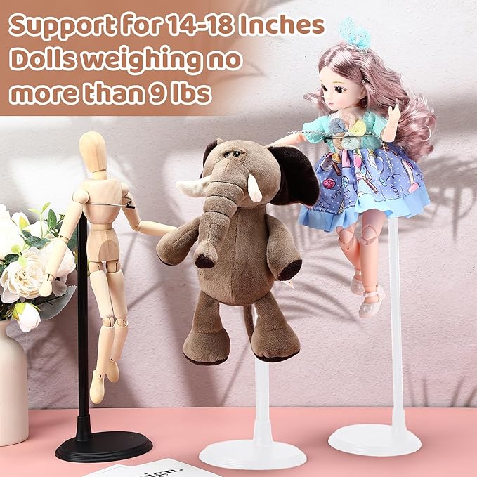 Yaocom 12 Pcs Adjustable Doll Stand Display Holder for 14 to 18 Inches Action Figure Stands with Expandable Waist Wire Bracket Support Dolls Display Rack for Home Shop Birthday Party (White,Black)